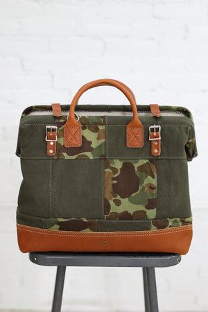 1940's era Salvaged Canvas Patchwork Carryall