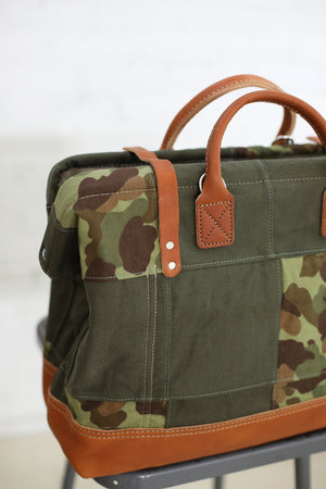 1940's era Salvaged Canvas Patchwork Carryall
