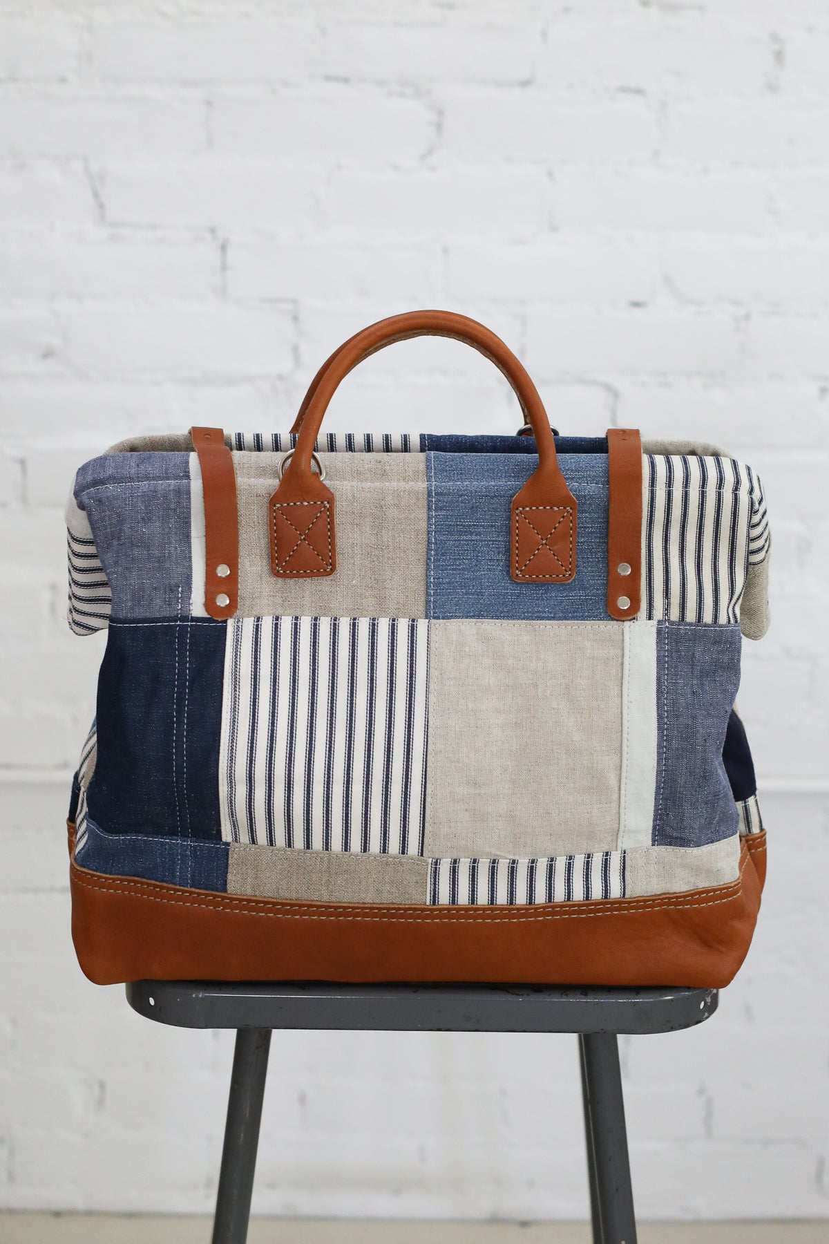 1940's era Salvaged Canvas Patchwork Carryall
