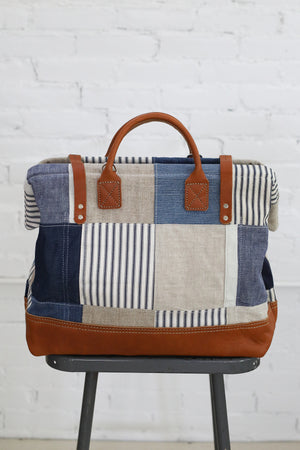 1940's era Salvaged Canvas Patchwork Carryall