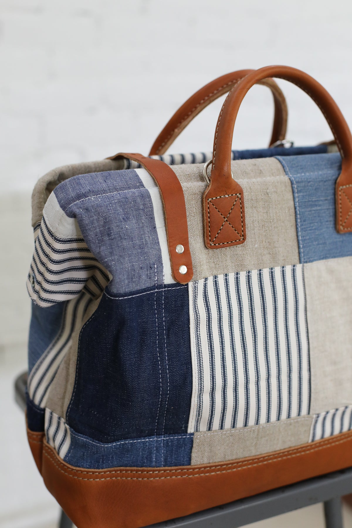 1940's era Salvaged Canvas Patchwork Carryall