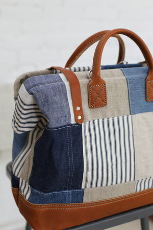 1940's era Salvaged Canvas Patchwork Carryall