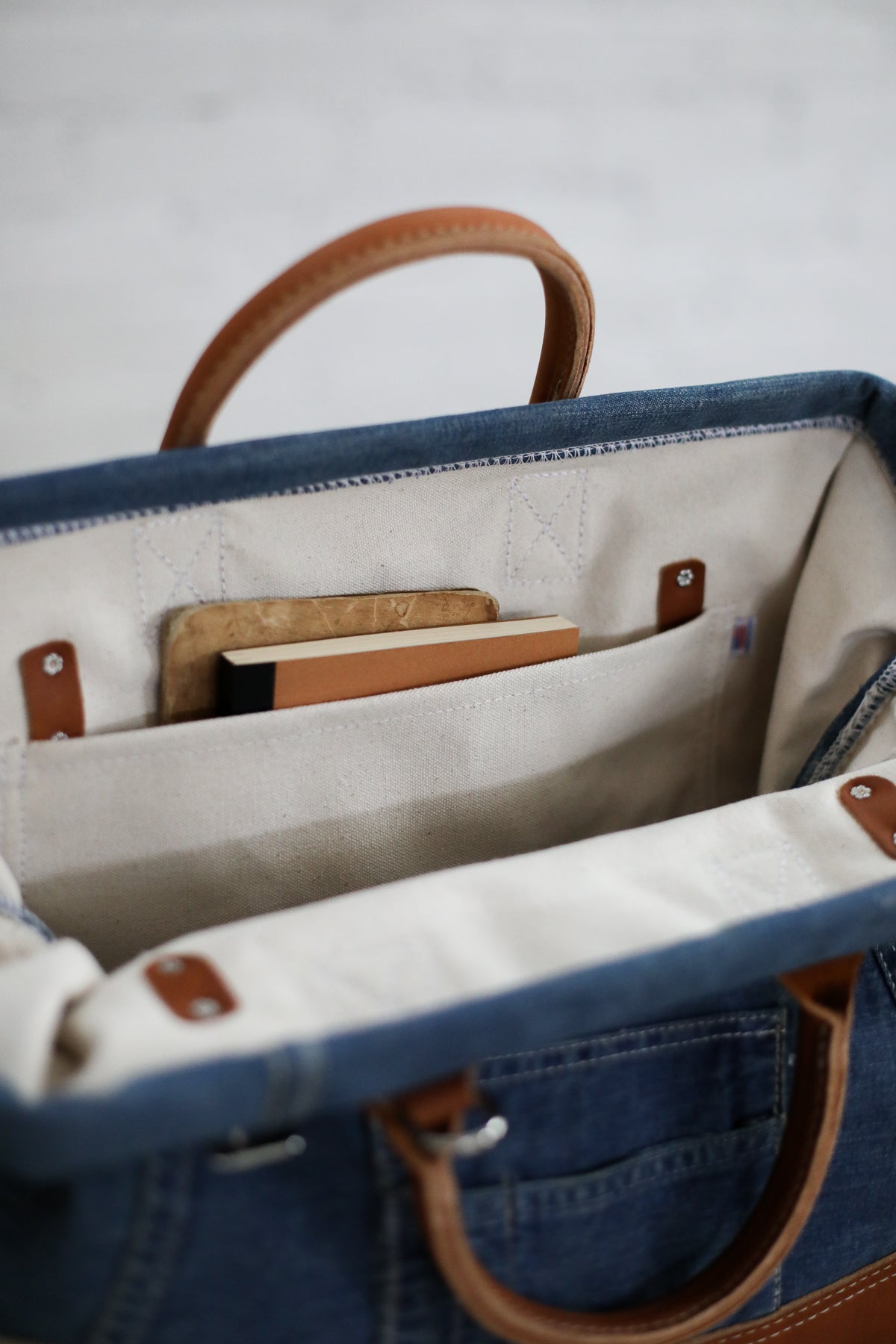 1950's era Salvaged Denim and Canvas Carryall