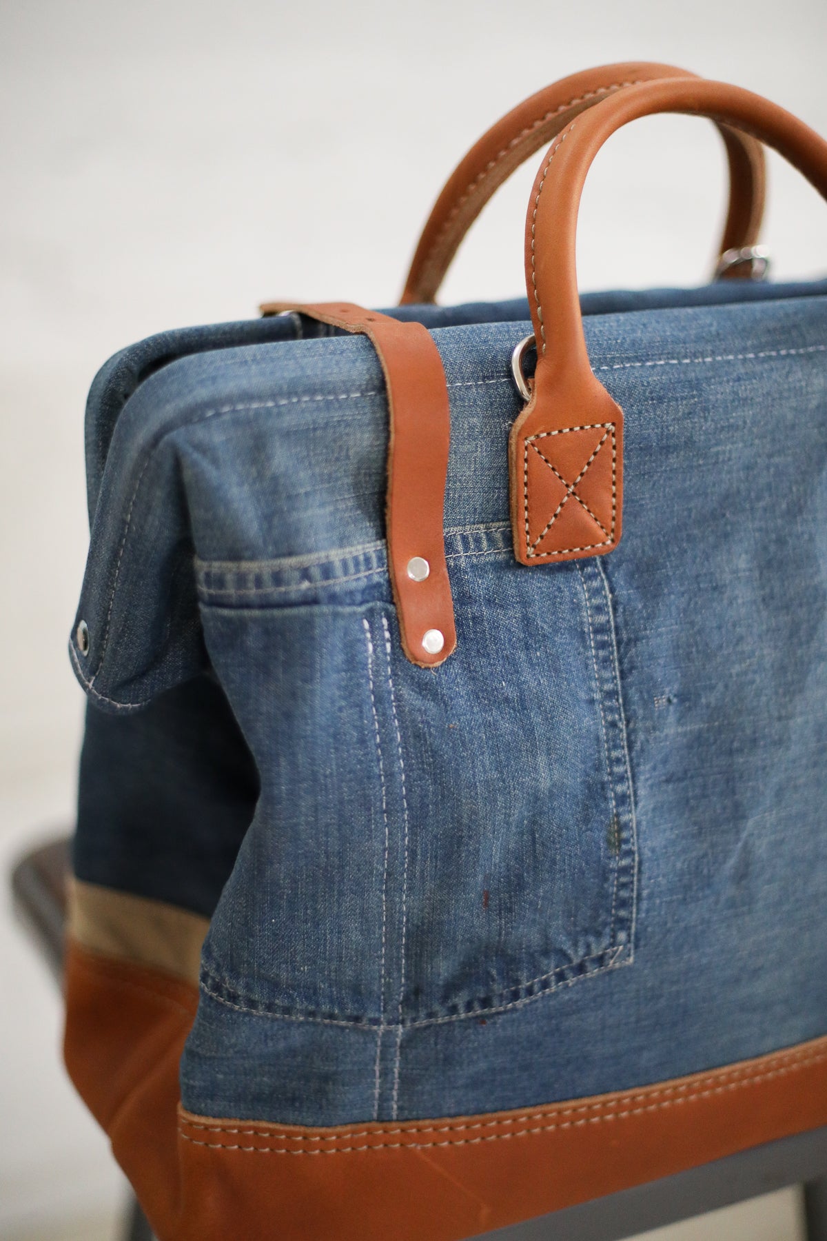 1950's era Salvaged Denim and Canvas Carryall