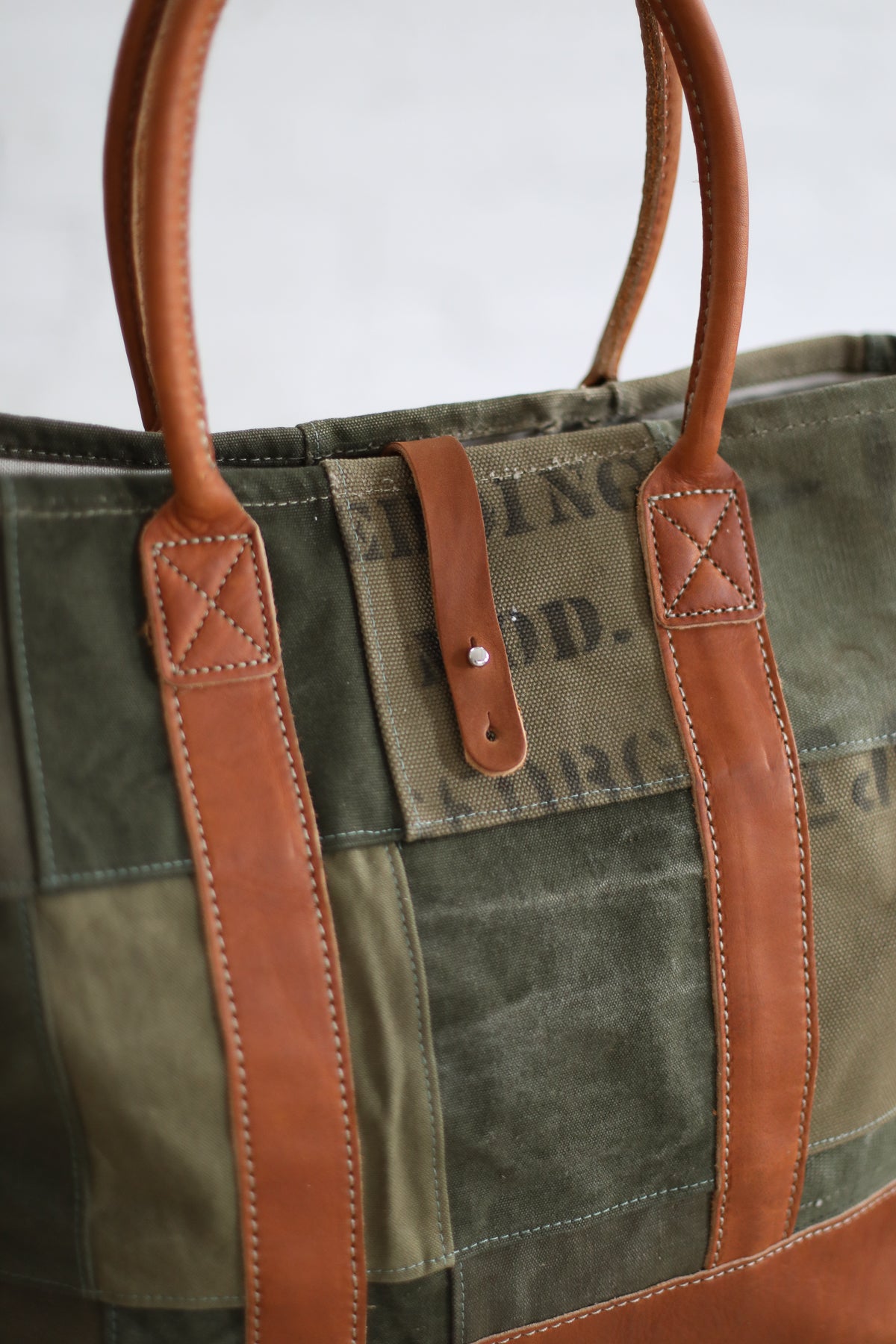 WWII era Salvaged Canvas Patchwork Tote Bag