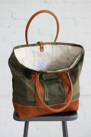 WWII era Salvaged Canvas Patchwork Tote Bag