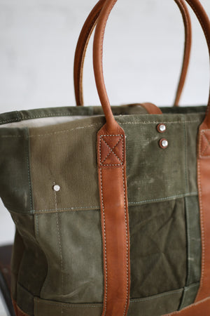 WWII era Salvaged Canvas Patchwork Tote Bag