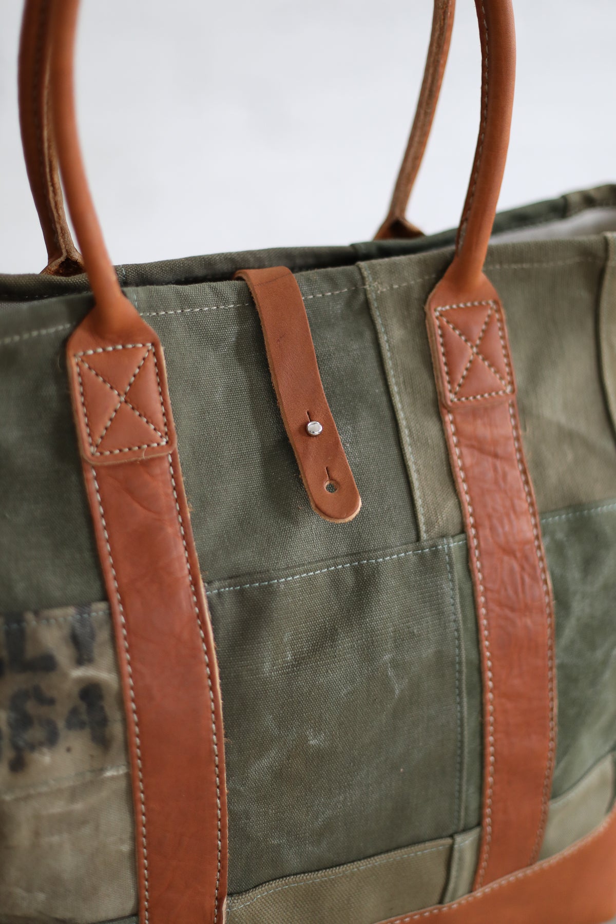 WWII era Salvaged Canvas Patchwork Tote Bag