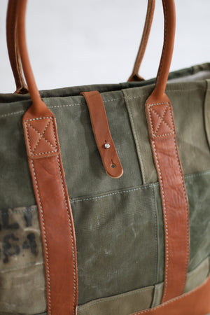 WWII era Salvaged Canvas Patchwork Tote Bag