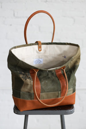 WWII era Salvaged Canvas Patchwork Tote Bag