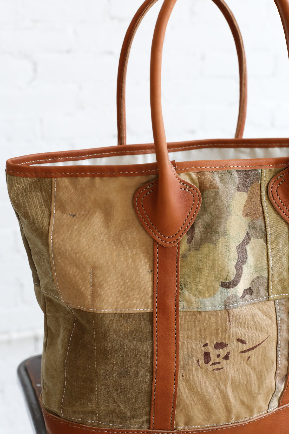 1940's era Salvaged Canvas Patchwork Tote Bag