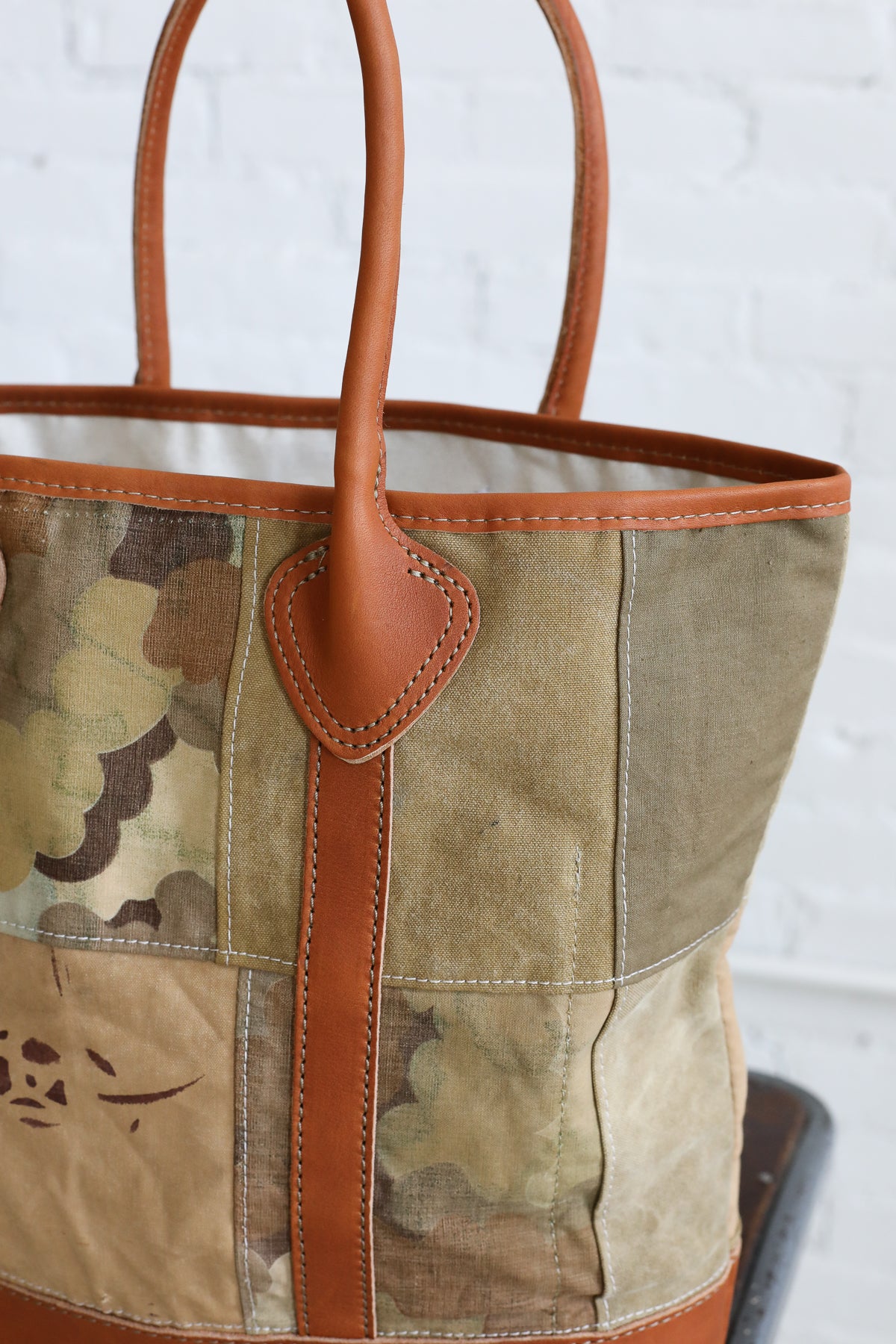 1940's era Salvaged Canvas Patchwork Tote Bag