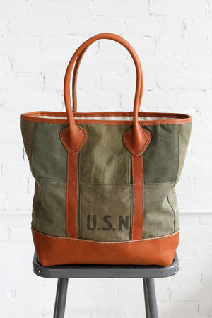 WWII era Salvaged Canvas Patchwork Tote Bag