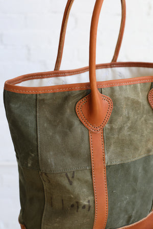 WWII era Salvaged Canvas Patchwork Tote Bag