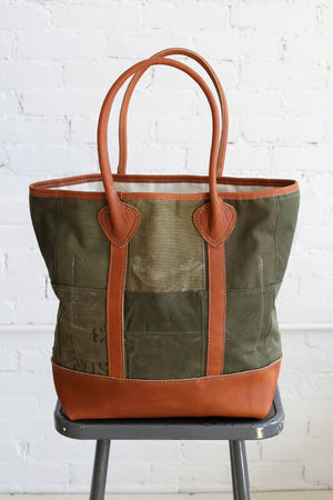 WWII era Salvaged Canvas Patchwork Tote Bag