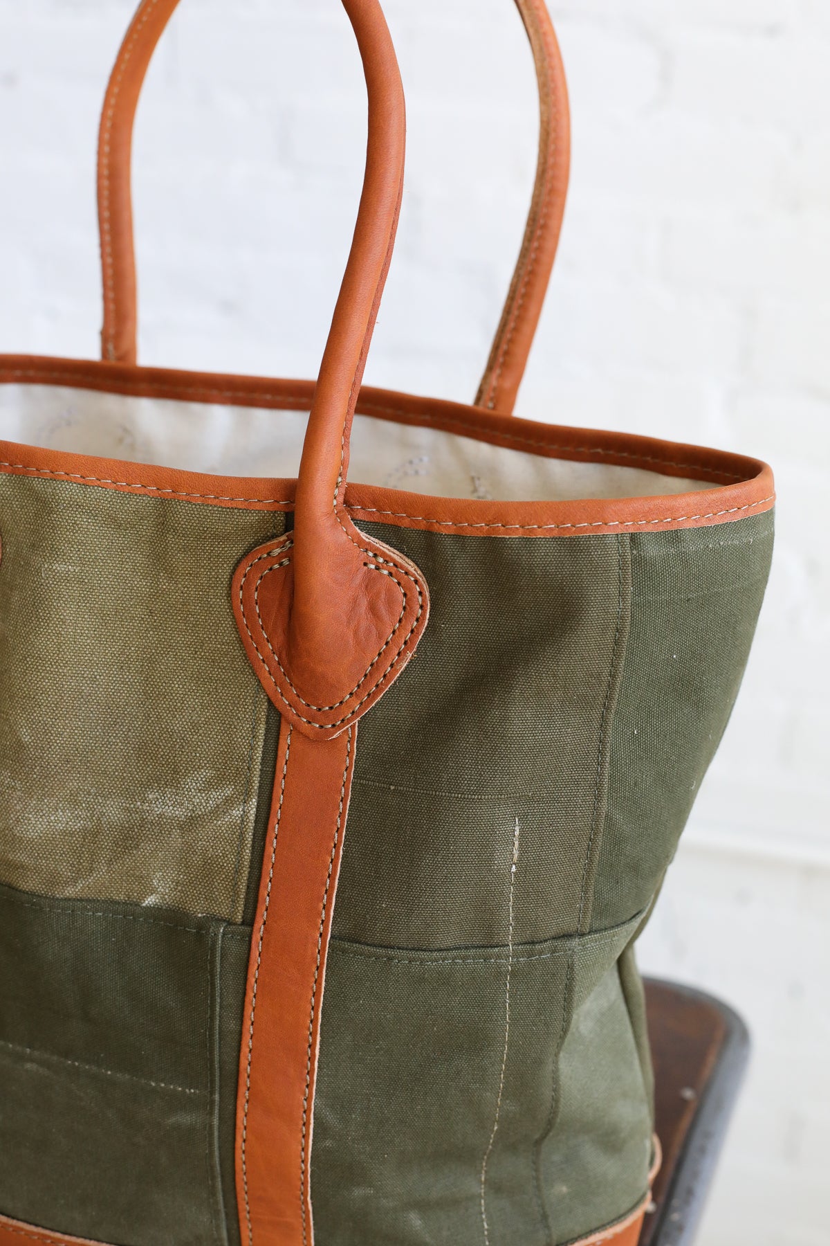 WWII era Salvaged Canvas Patchwork Tote Bag