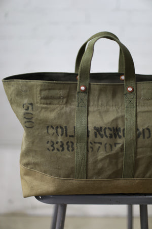 WWII era Salvaged Military Canvas Tote Bag