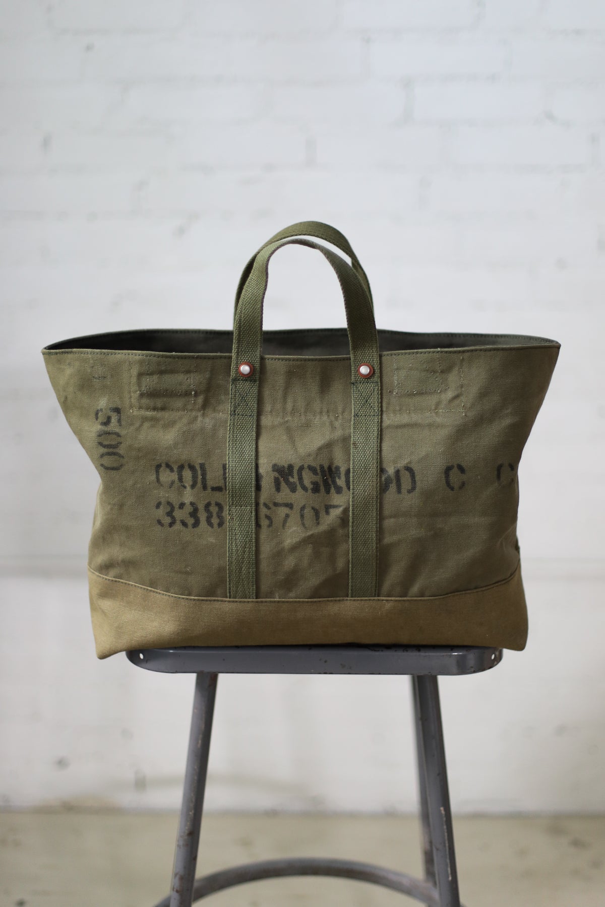 WWII era Salvaged Military Canvas Tote Bag