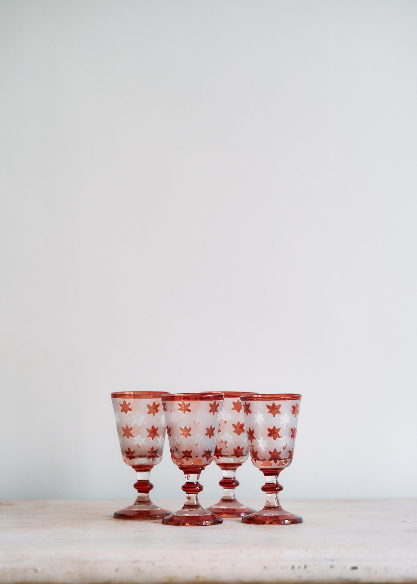 19th Century Ruby Etched Cordial Glasses
