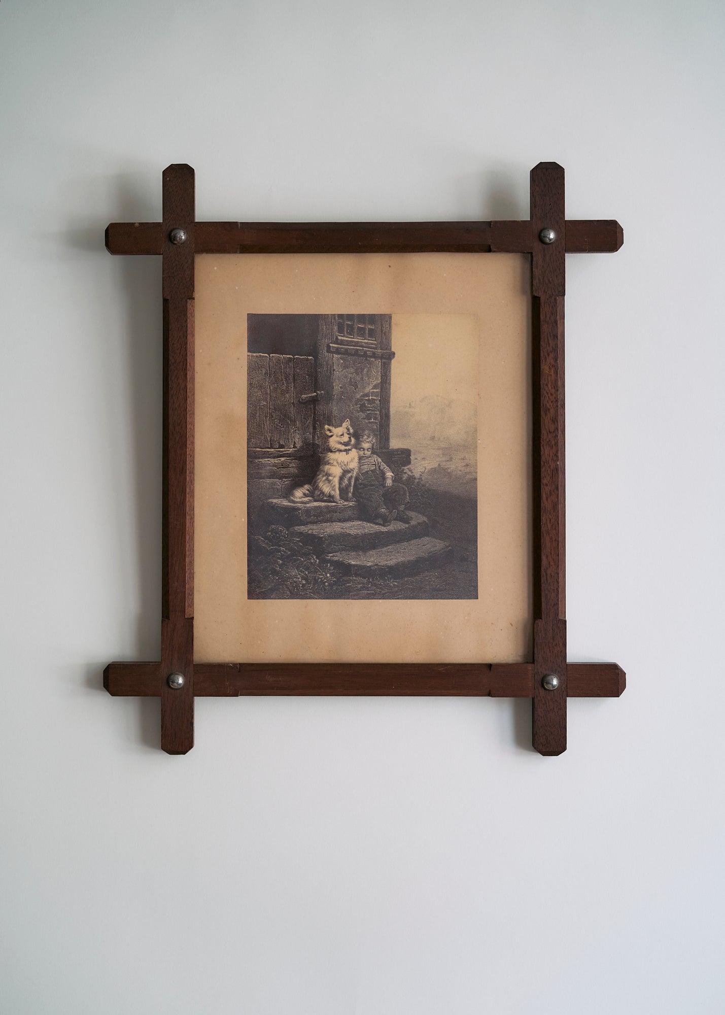 Antique Wood Framed Boy and Dog