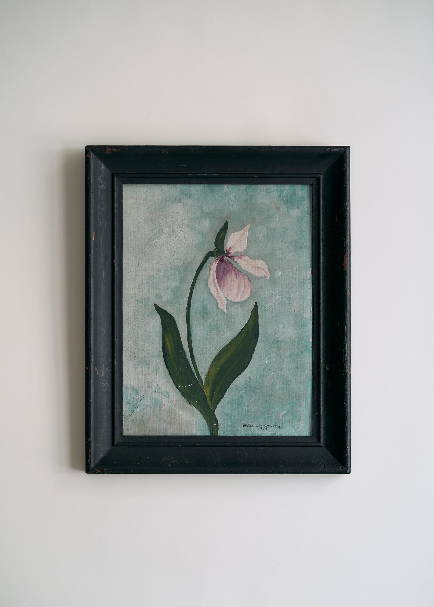 Antique Oil Painting of Lady Slipper