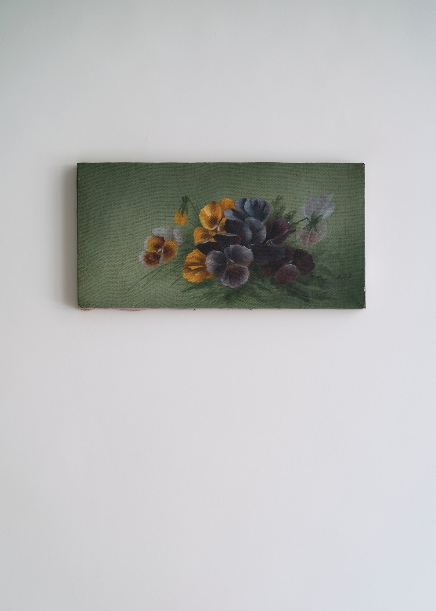 Antique Oil Painting of Pansies
