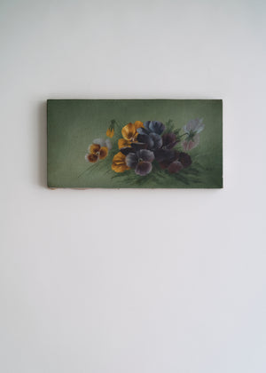 Antique Oil Painting of Pansies