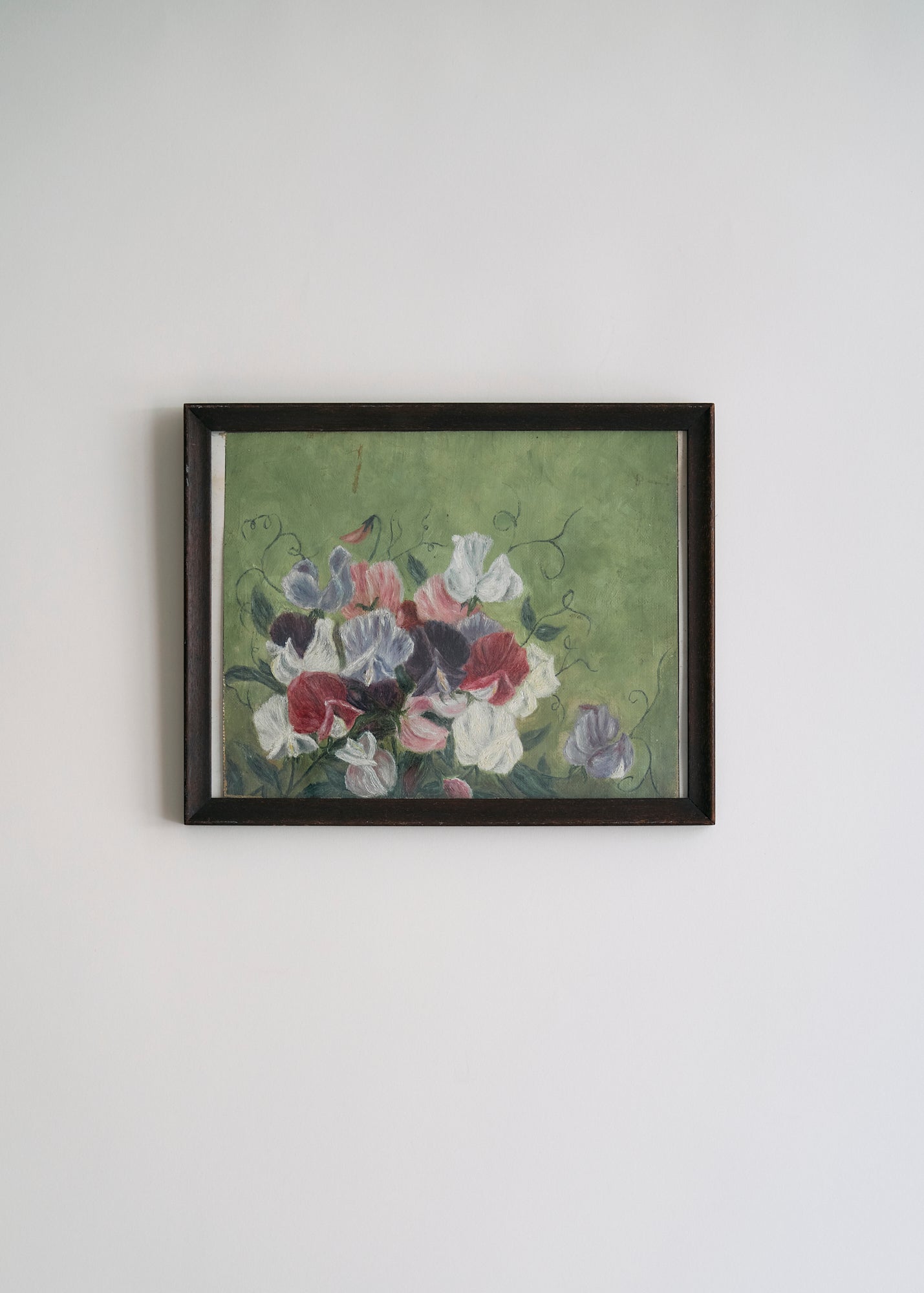 Antique Oil Painting of Sweet Peas