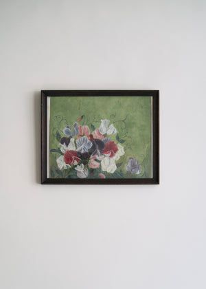 Antique Oil Painting of Sweet Peas