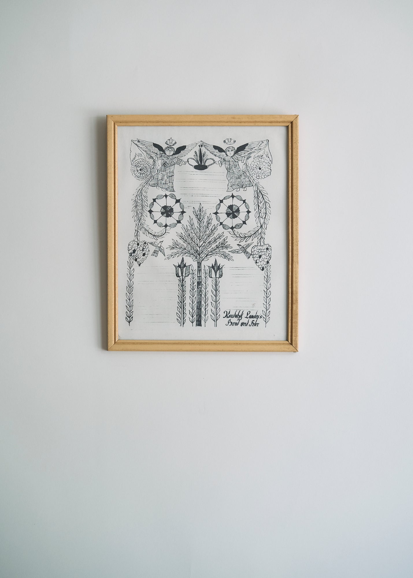 Antique Framed Folk Art Fraktur Print