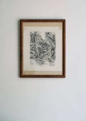 Antique Black and White Forest Path Print