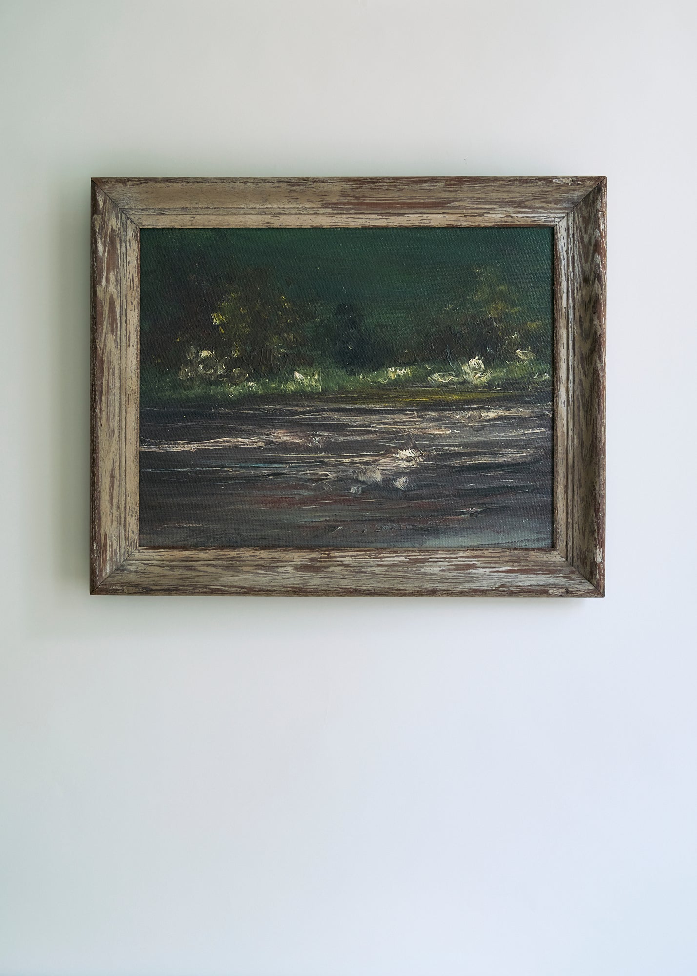 Vintage Woodland River Oil Painting