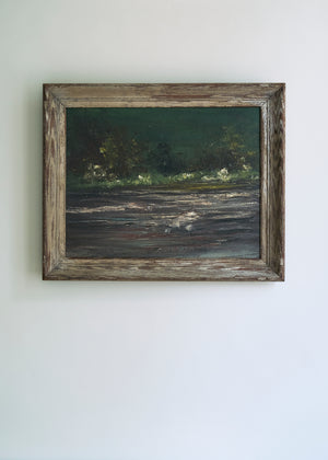 Vintage Woodland River Oil Painting