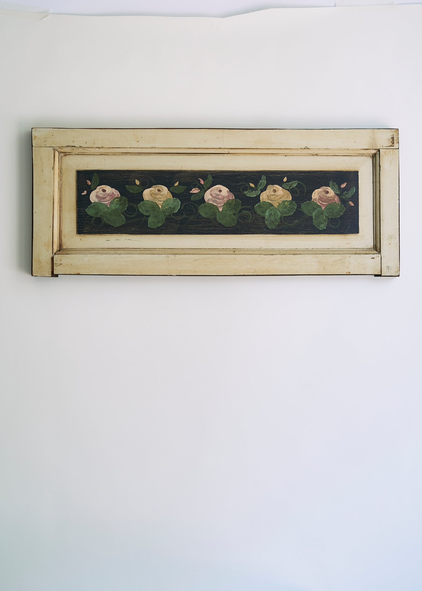 Antique Folk Art Painted Roses on Wood