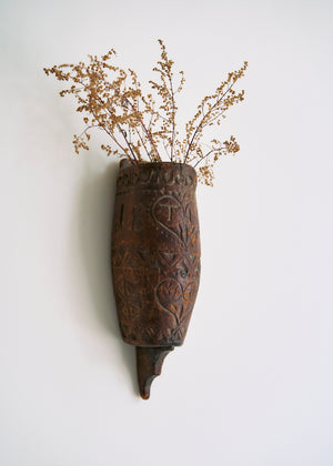Antique Folk Art Carved Wood Wall Pocket