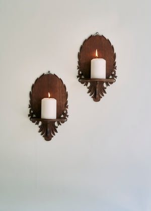 Vintage Carved Wood Wall Sconces