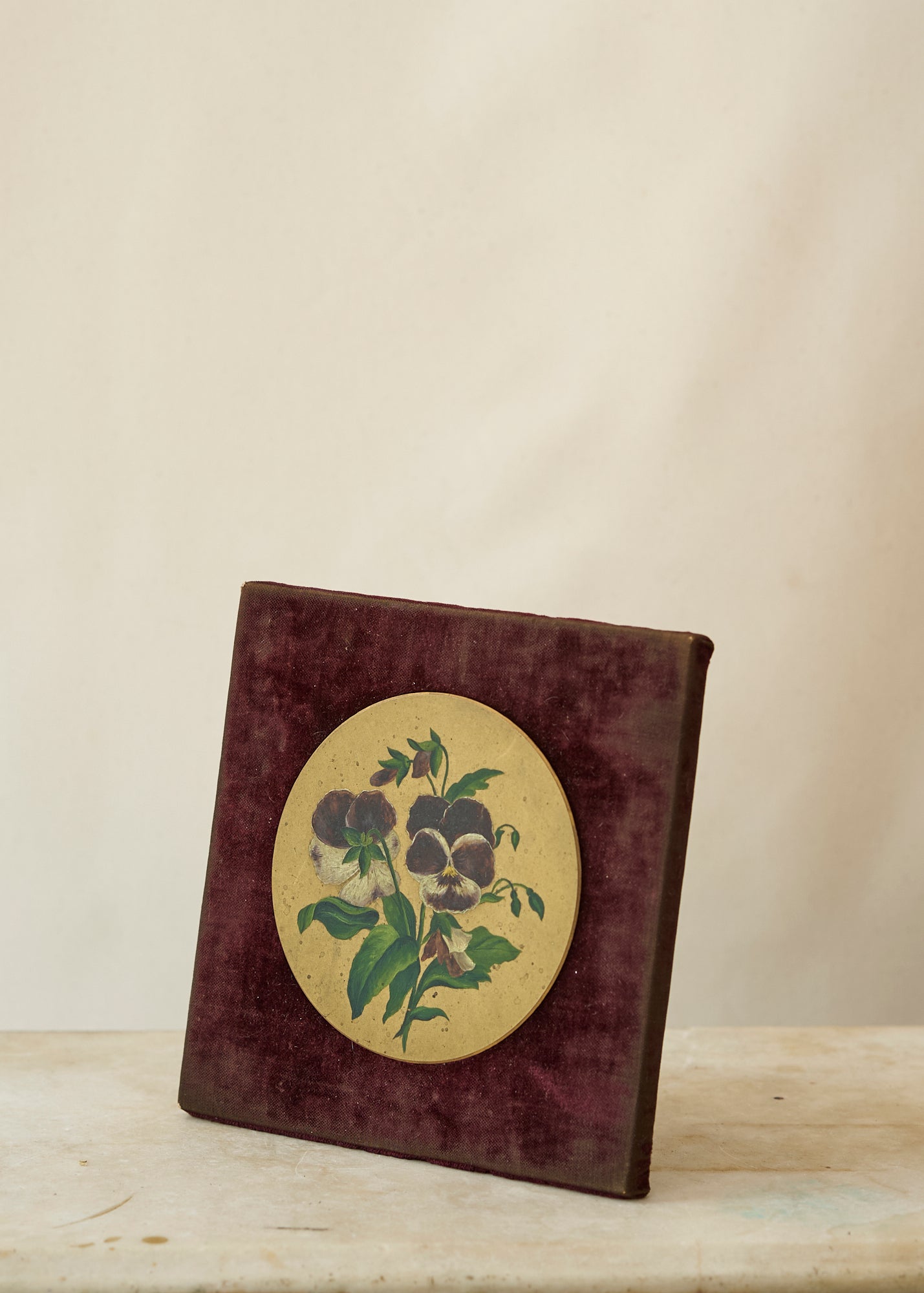 1800's Painting of Pansies on Velvet