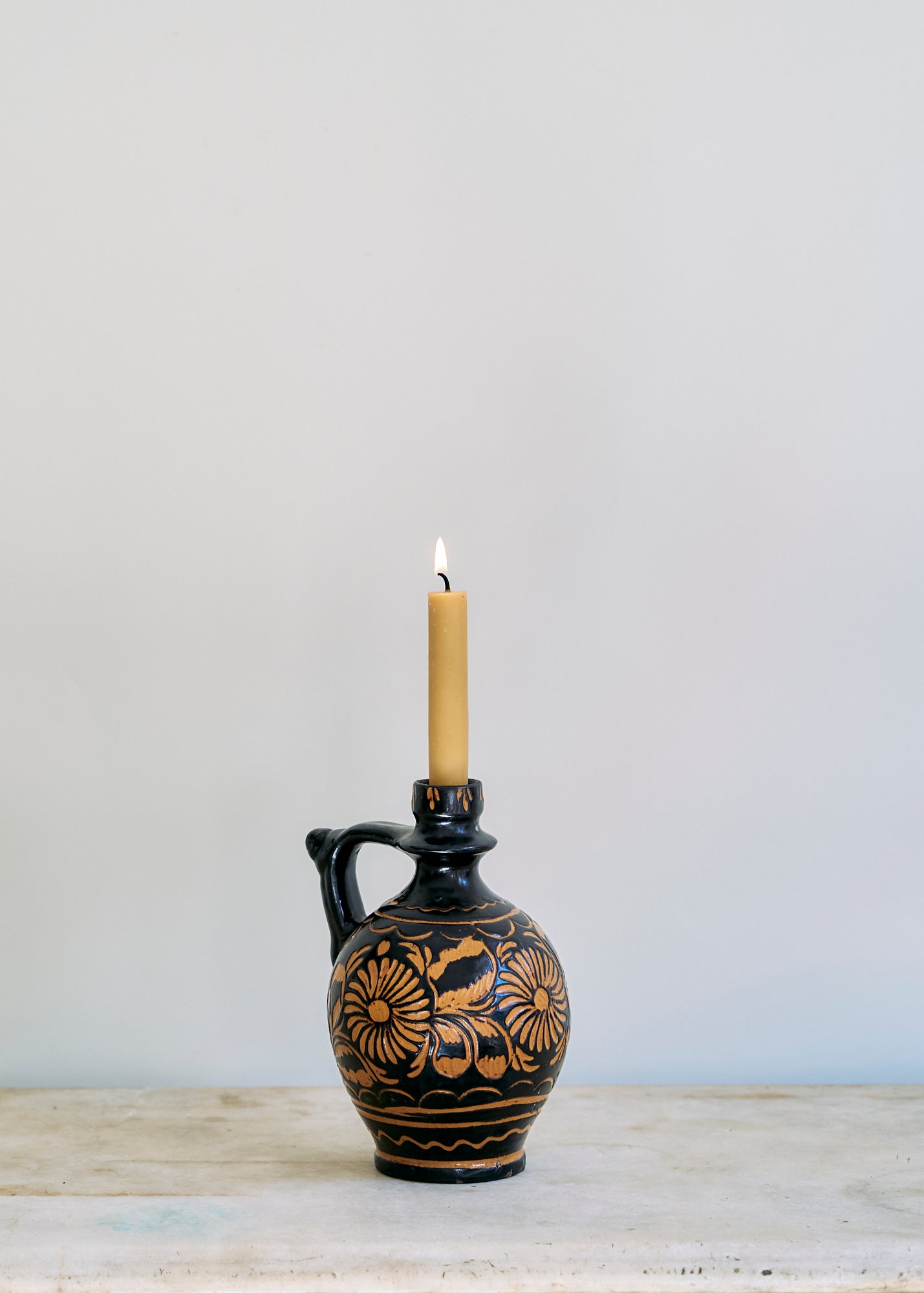 Vintage Carved Ceramic Candleholder Jug