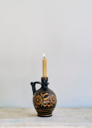 Vintage Carved Ceramic Candleholder Jug