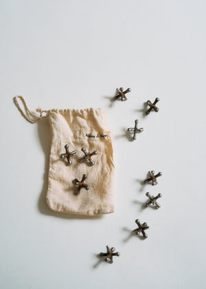 Vintage Set of Metal Jacks in Drawstring Bag