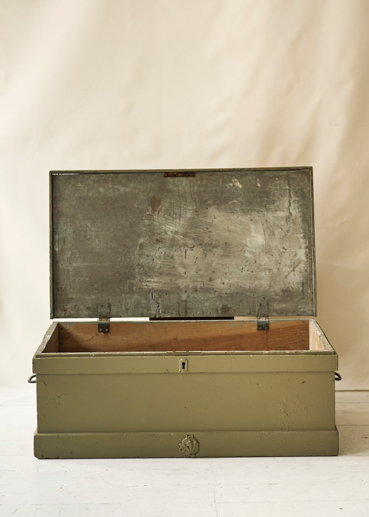 Green Painted Wood Storage Trunk