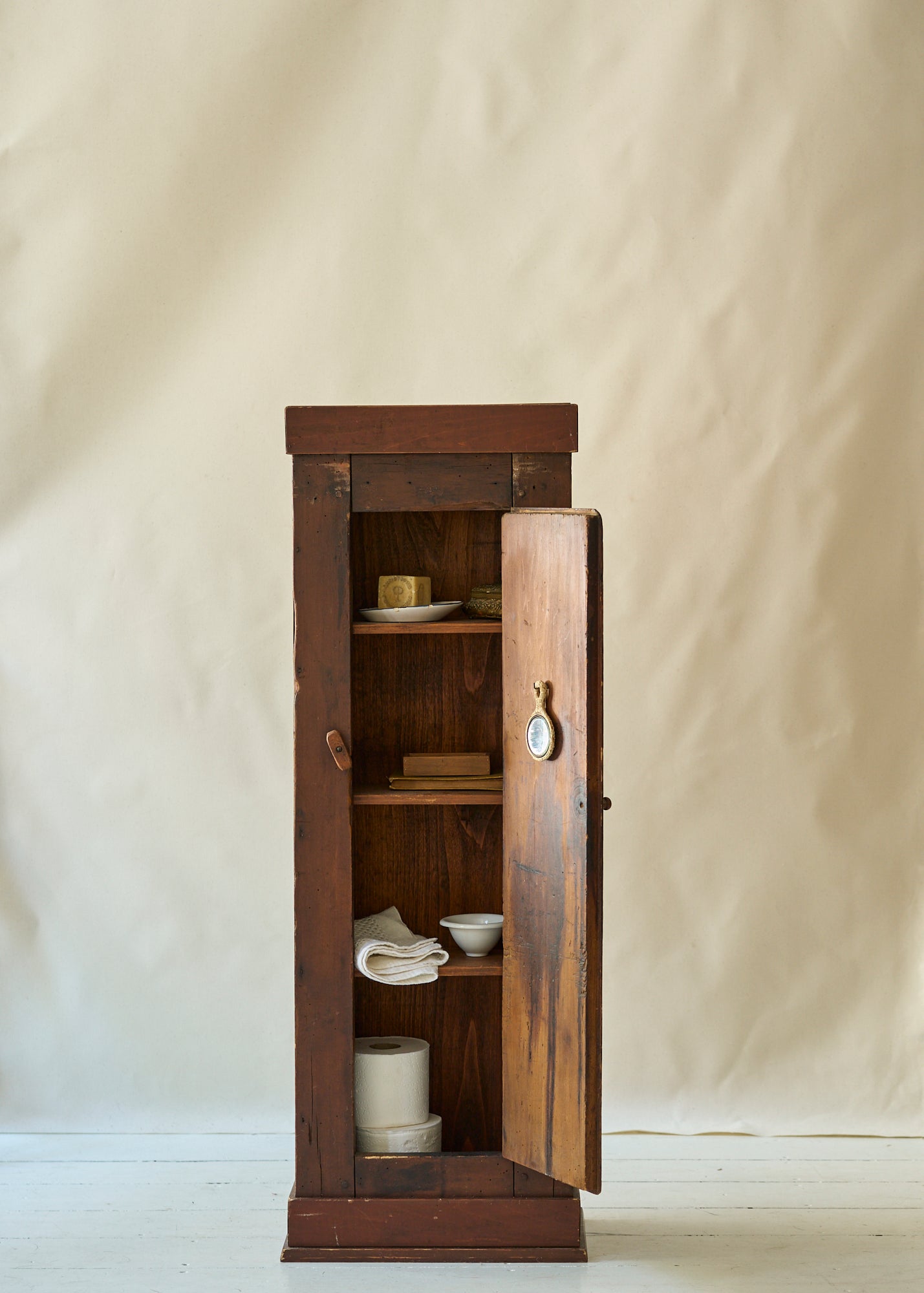 Antique Wood Folk Art Storage Cabinet
