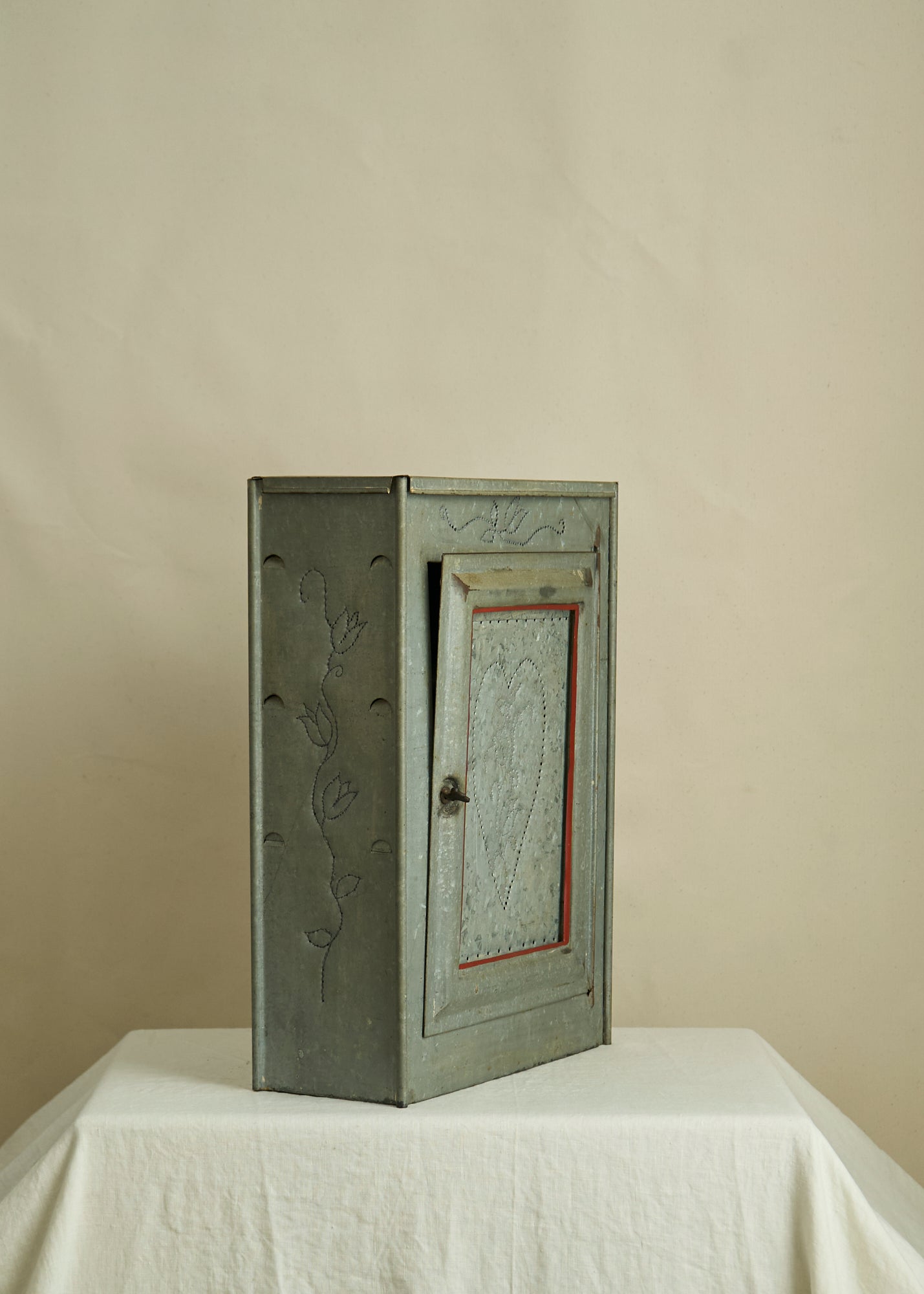 Folk Art Punched Tin Wall Cabinet