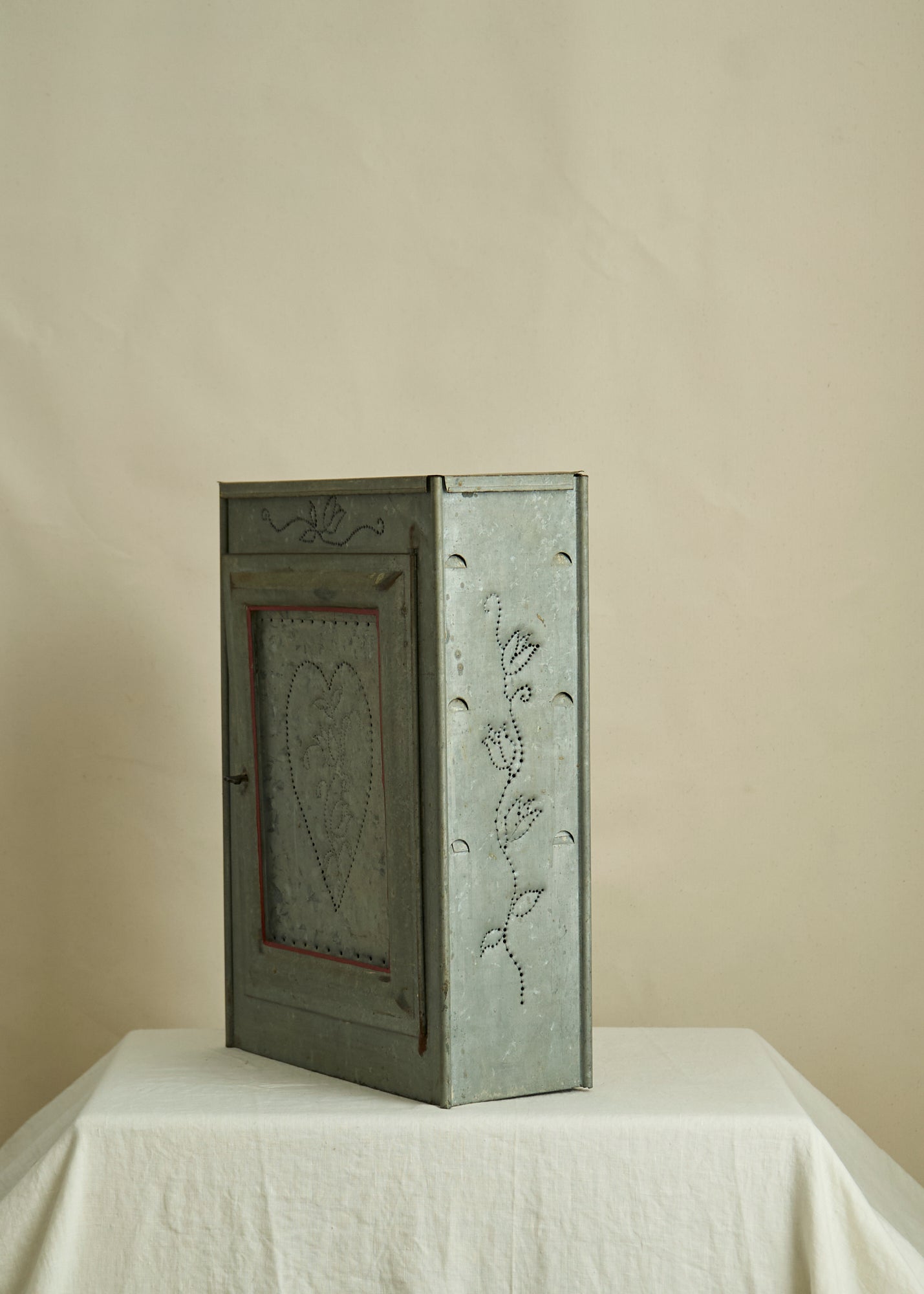 Folk Art Punched Tin Wall Cabinet
