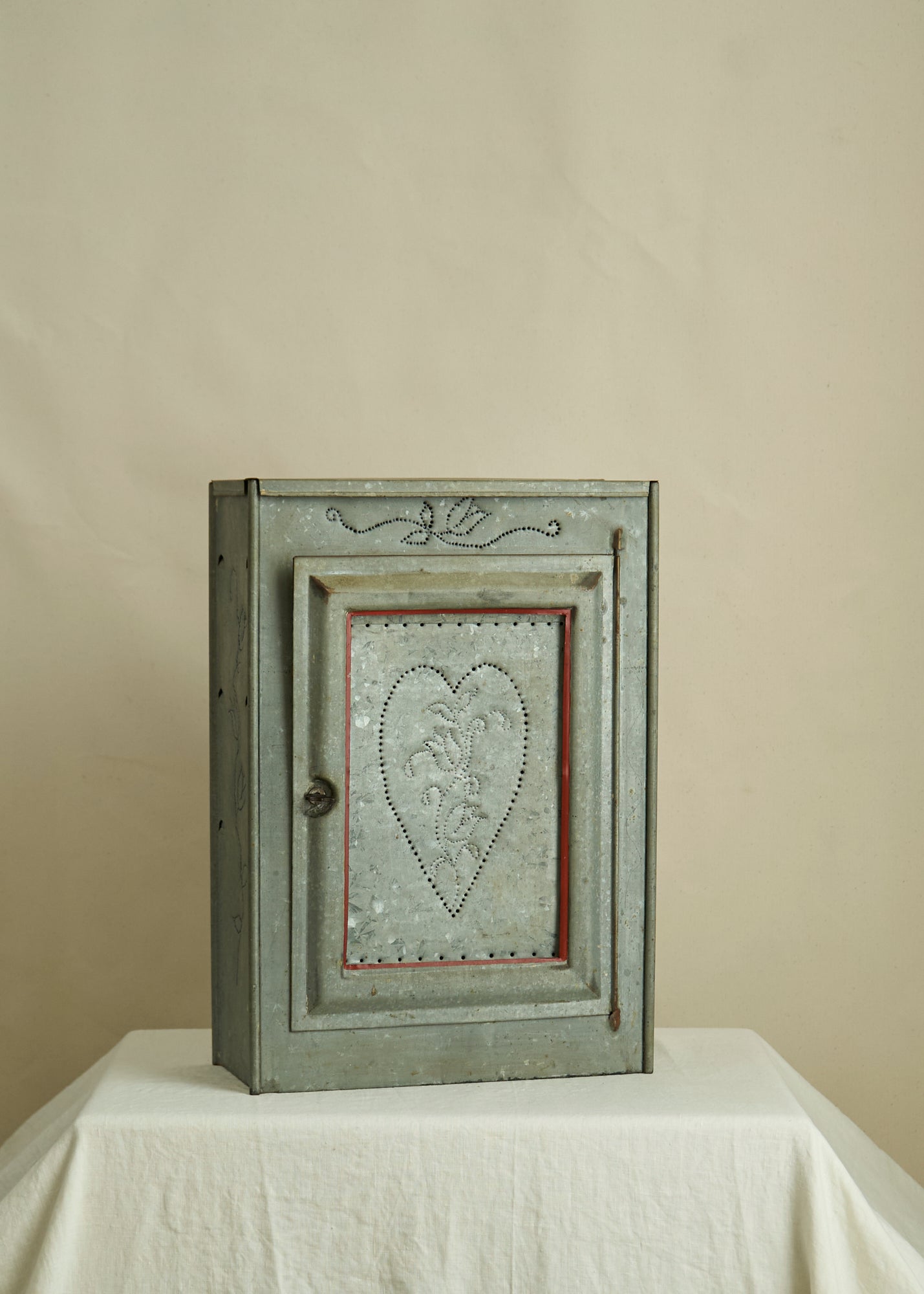 Folk Art Punched Tin Wall Cabinet