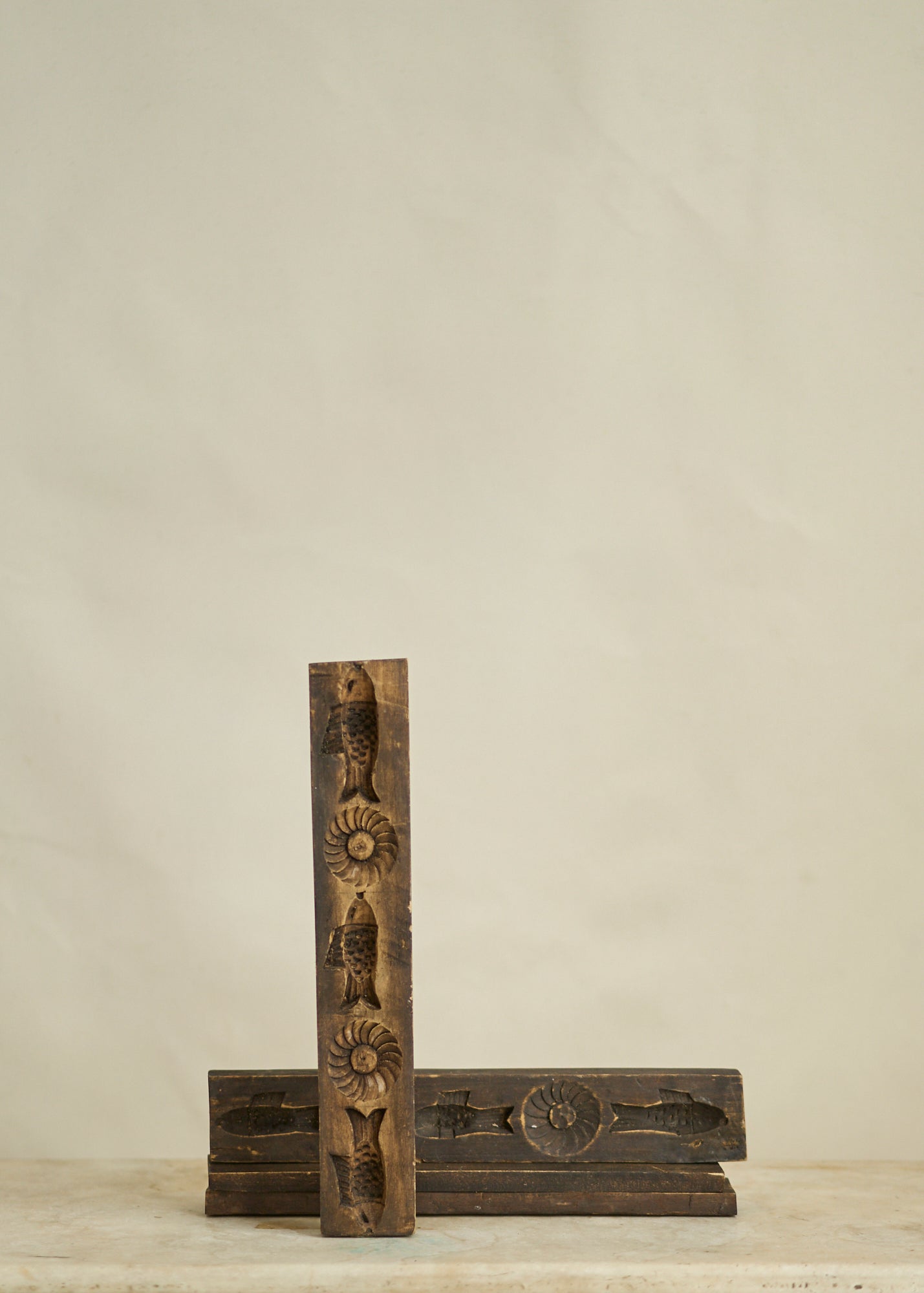 19th Century Wooden Butter Molds with Fish and Sun