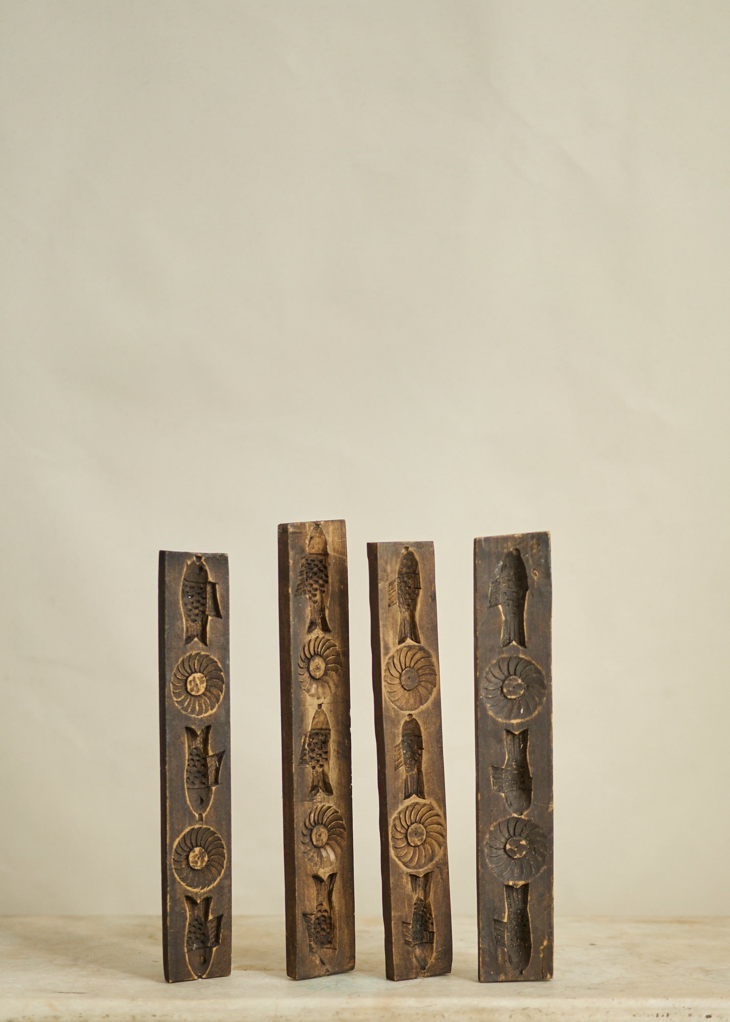 19th Century Wooden Butter Molds with Fish and Sun