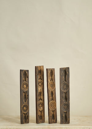 19th Century Wooden Butter Molds with Fish and Sun