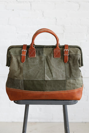 WWII era Salvaged Canvas Patchwork Carryall