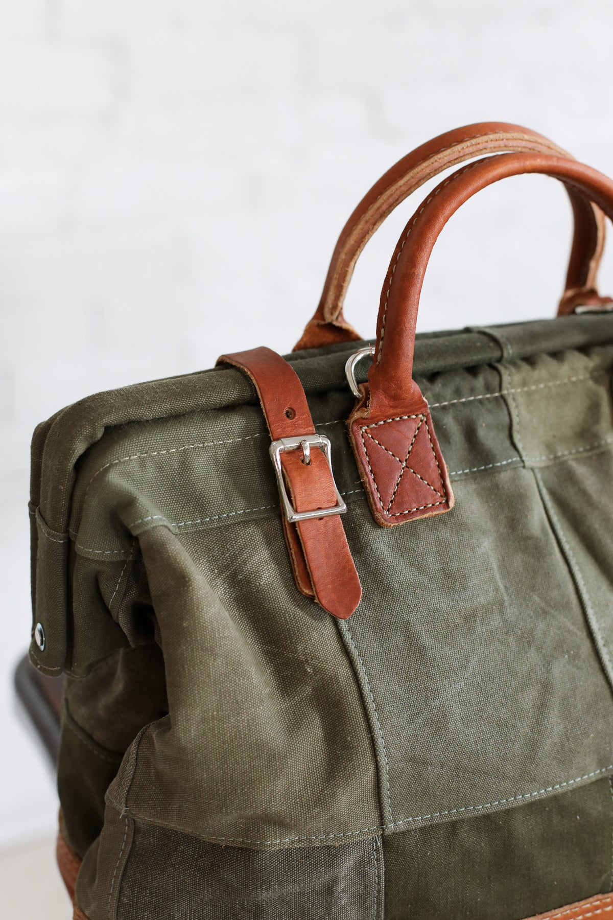 WWII era Salvaged Canvas Patchwork Carryall